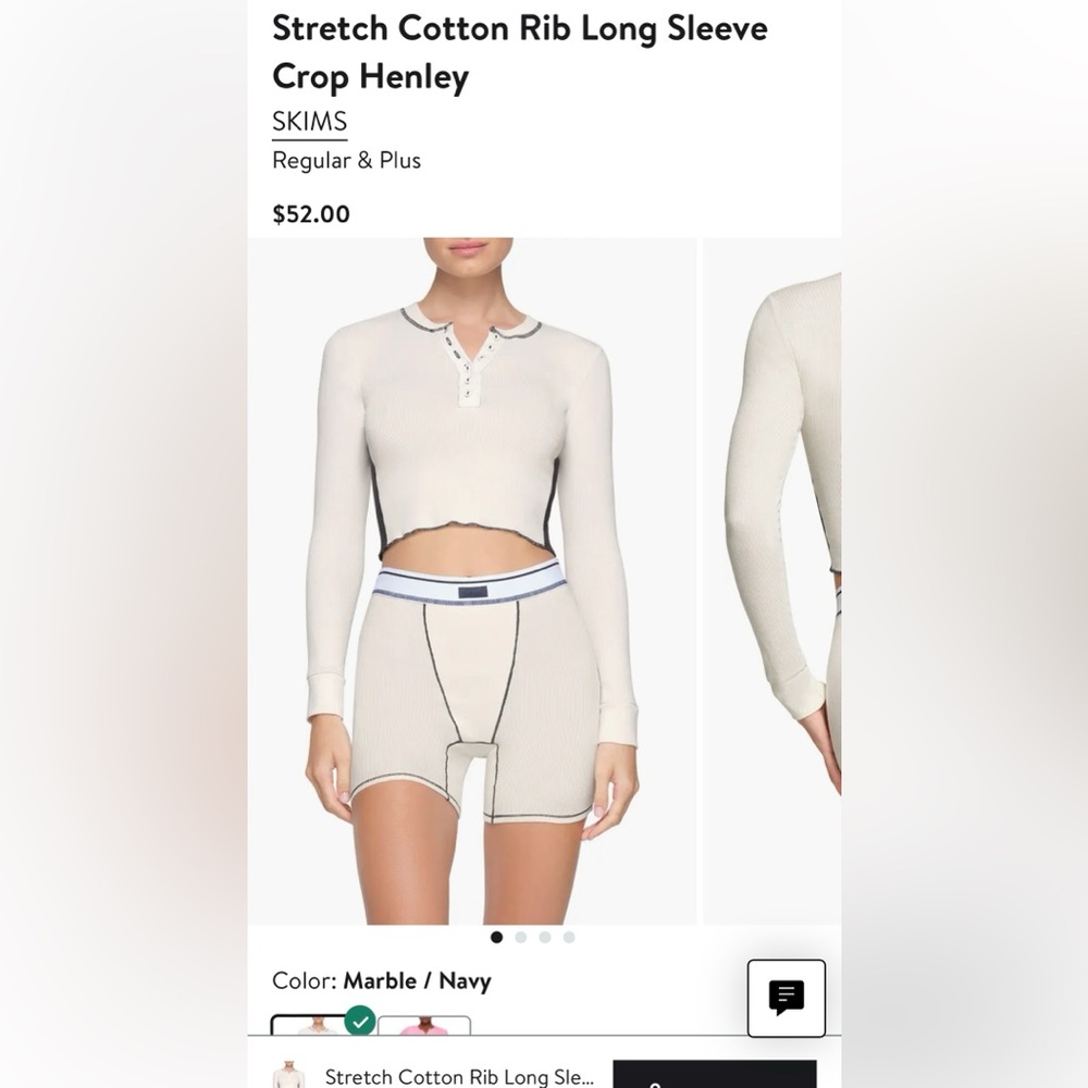 Skims Stretch Cotten Rib Long Sleeve Crop Henley